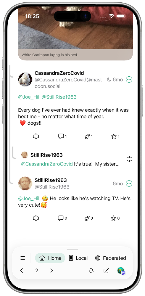 Collapsible thread view showing followed replies